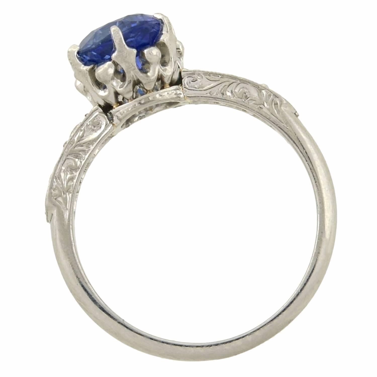 Art Deco Style 1.50 Carat Sapphire Diamond Ring In Good Condition For Sale In Narberth, PA