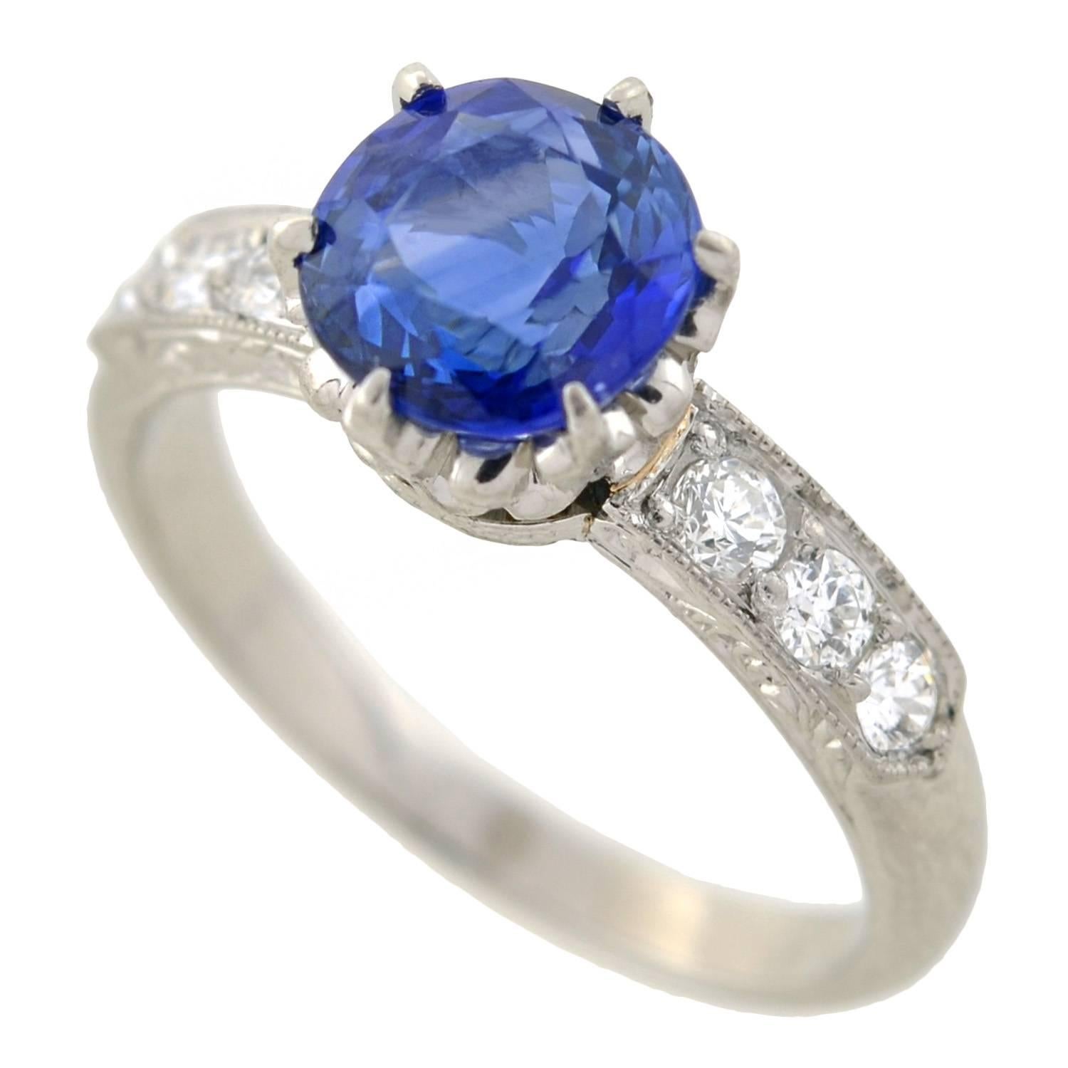 Women's Art Deco Style 1.50 Carat Sapphire Diamond Ring For Sale