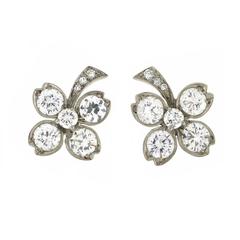 Tiffany & Co. Vintage Diamond Palladium Clover Stud Earrings