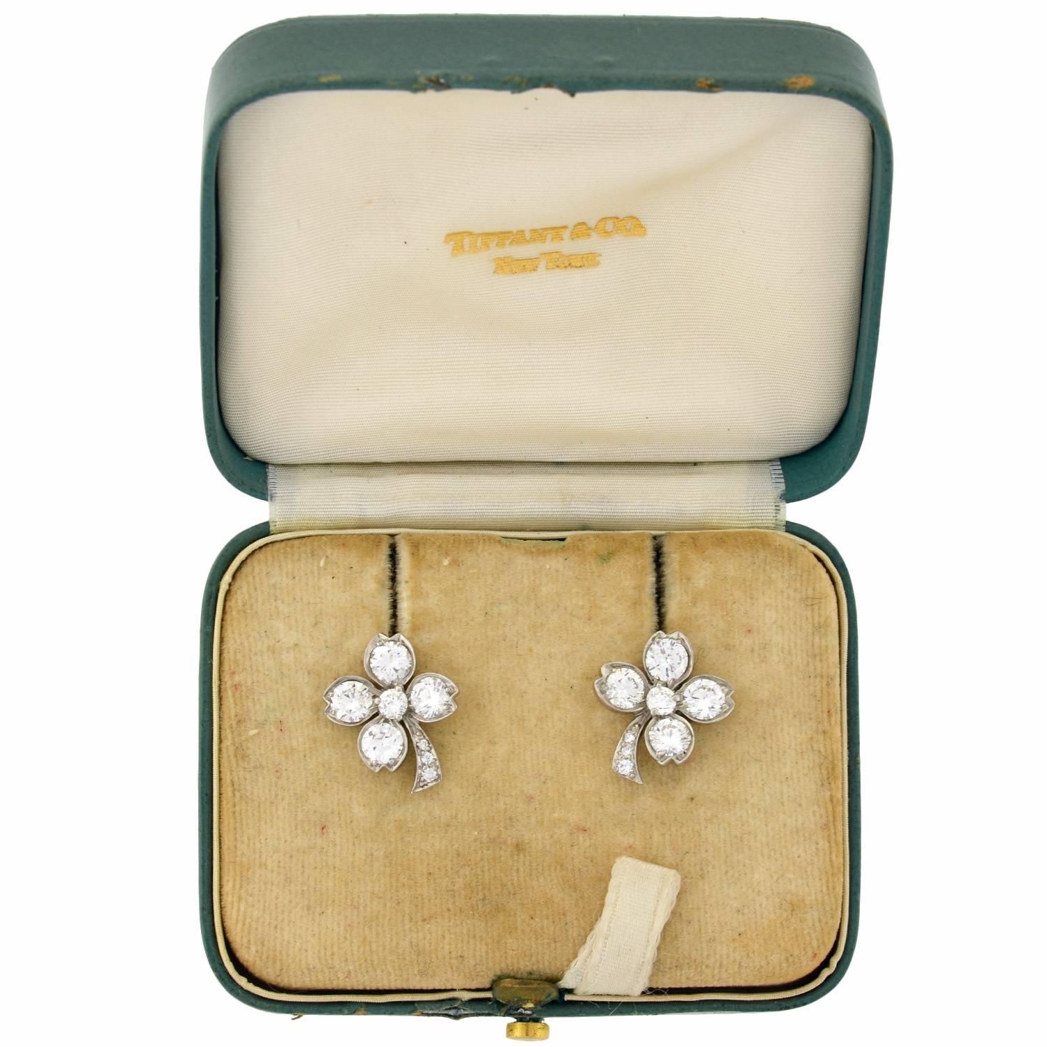 Tiffany & Co. Retro Diamond Palladium Clover Stud Earrings 2