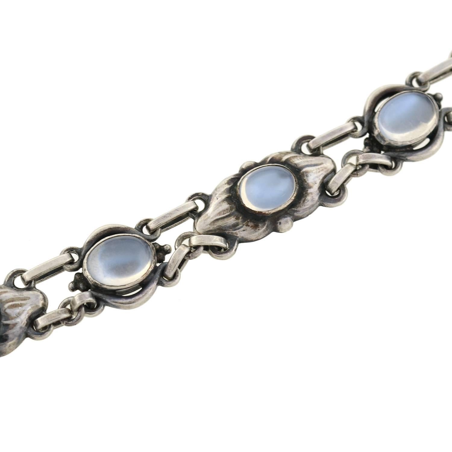 Art Nouveau Georg Jensen Moonstone Cabochon Link Necklace
