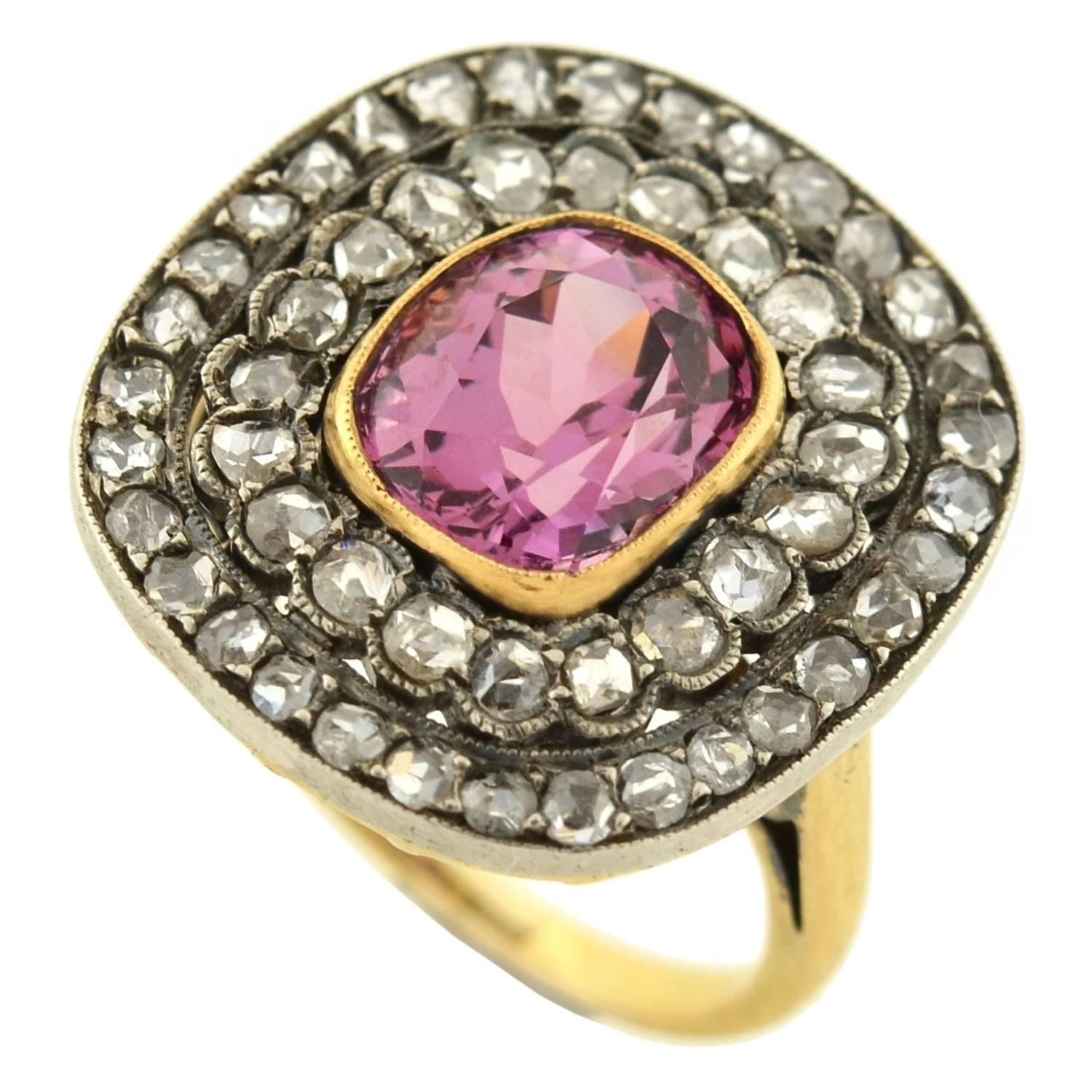 Natural Pink Spinel Rose Cut Diamond Ring In Excellent Condition In Narberth, PA