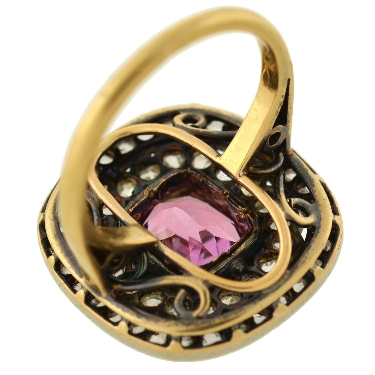 Natural Pink Spinel Rose Cut Diamond Ring 1