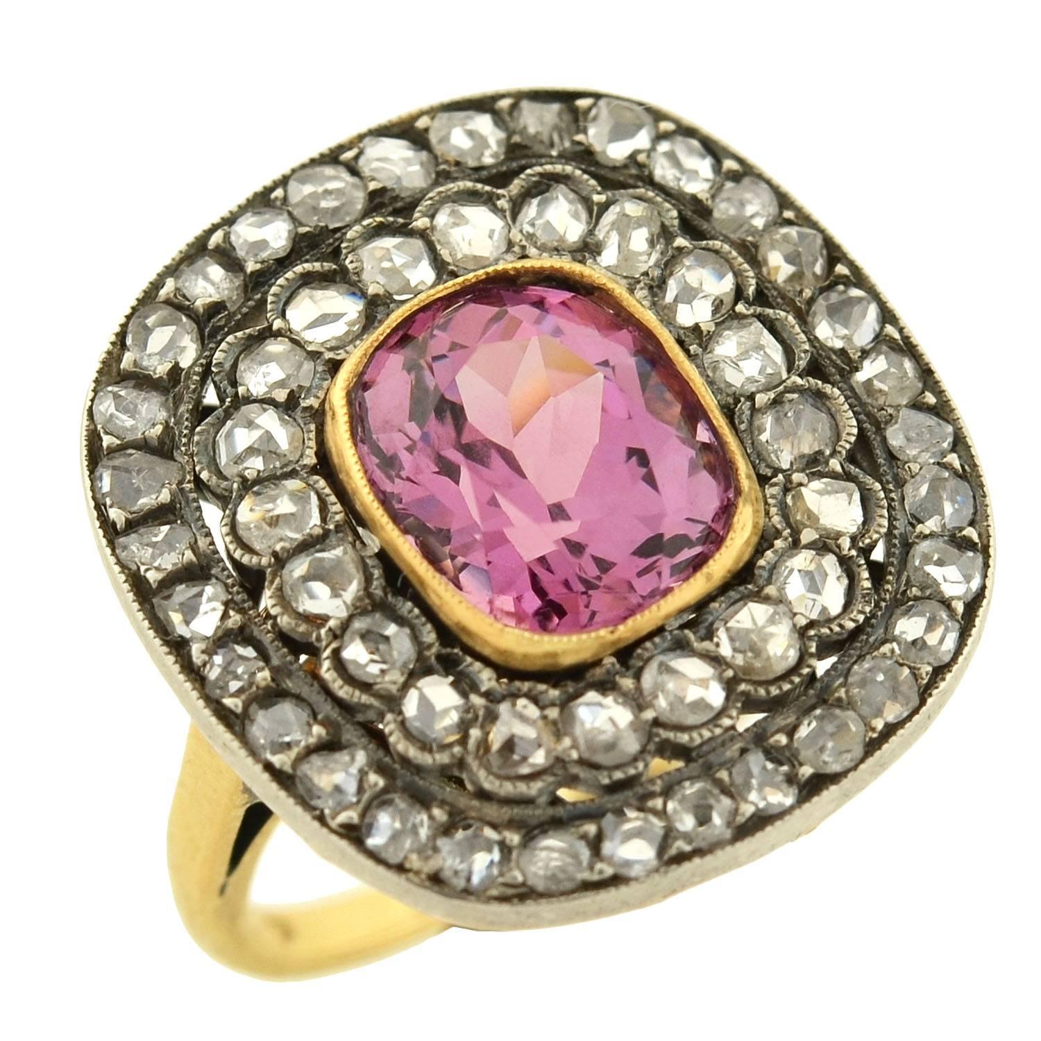Women's Natural Pink Spinel Rose Cut Diamond Ring