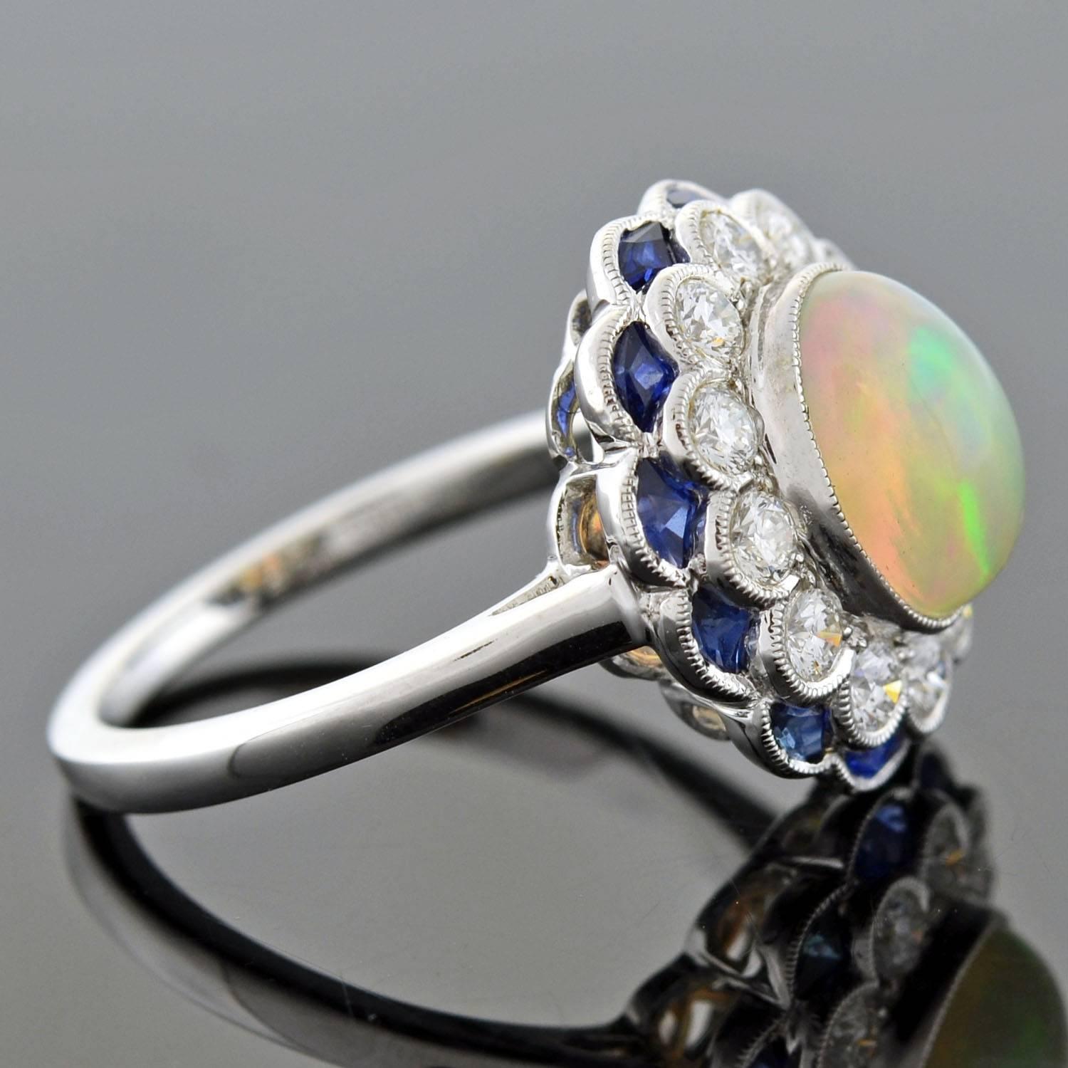 opal diamond and sapphire ring