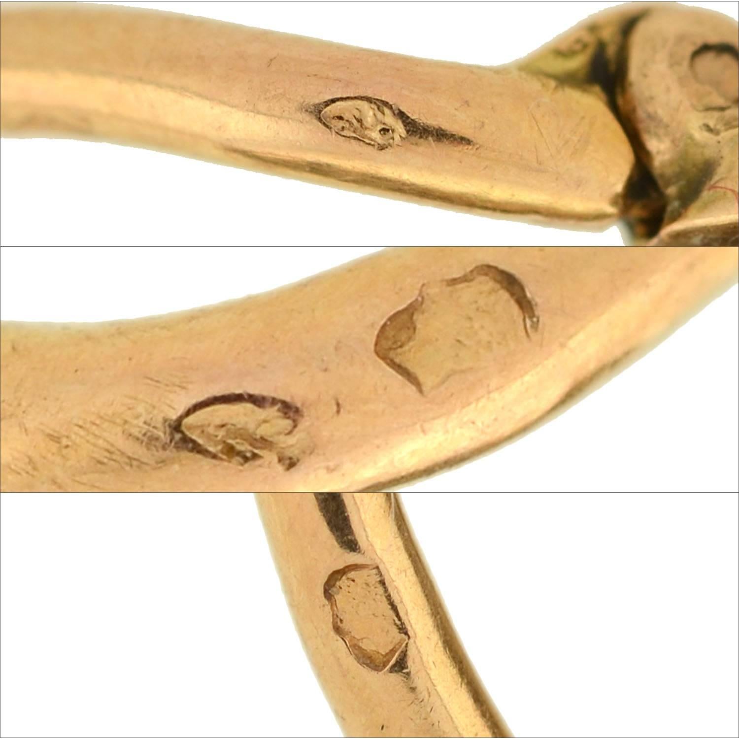 Victorian French Enamel Diamond Gold Curved Hoop Earrings 3