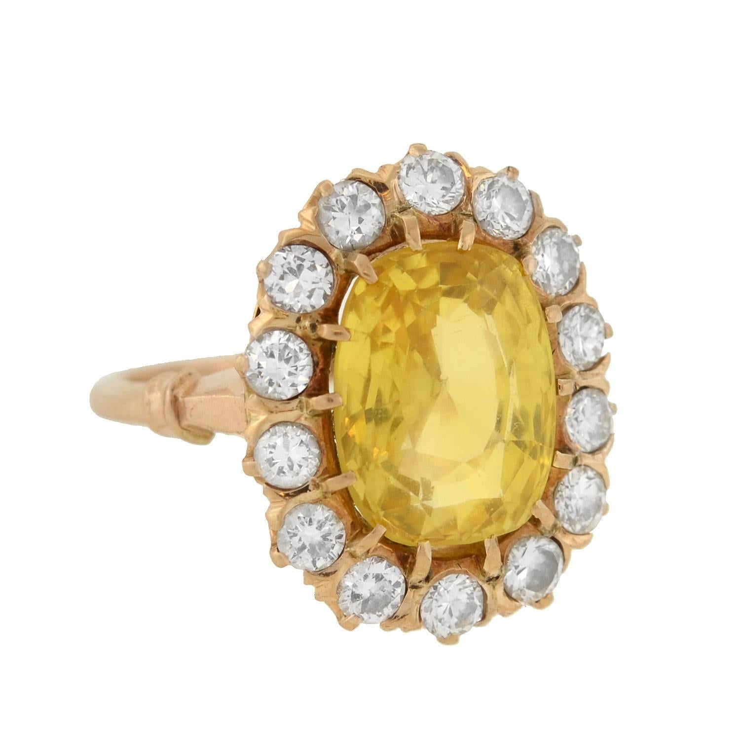 GIA Certified 5.65 Carat Natural Ceylon Yellow Sapphire Diamond Engagement Ring