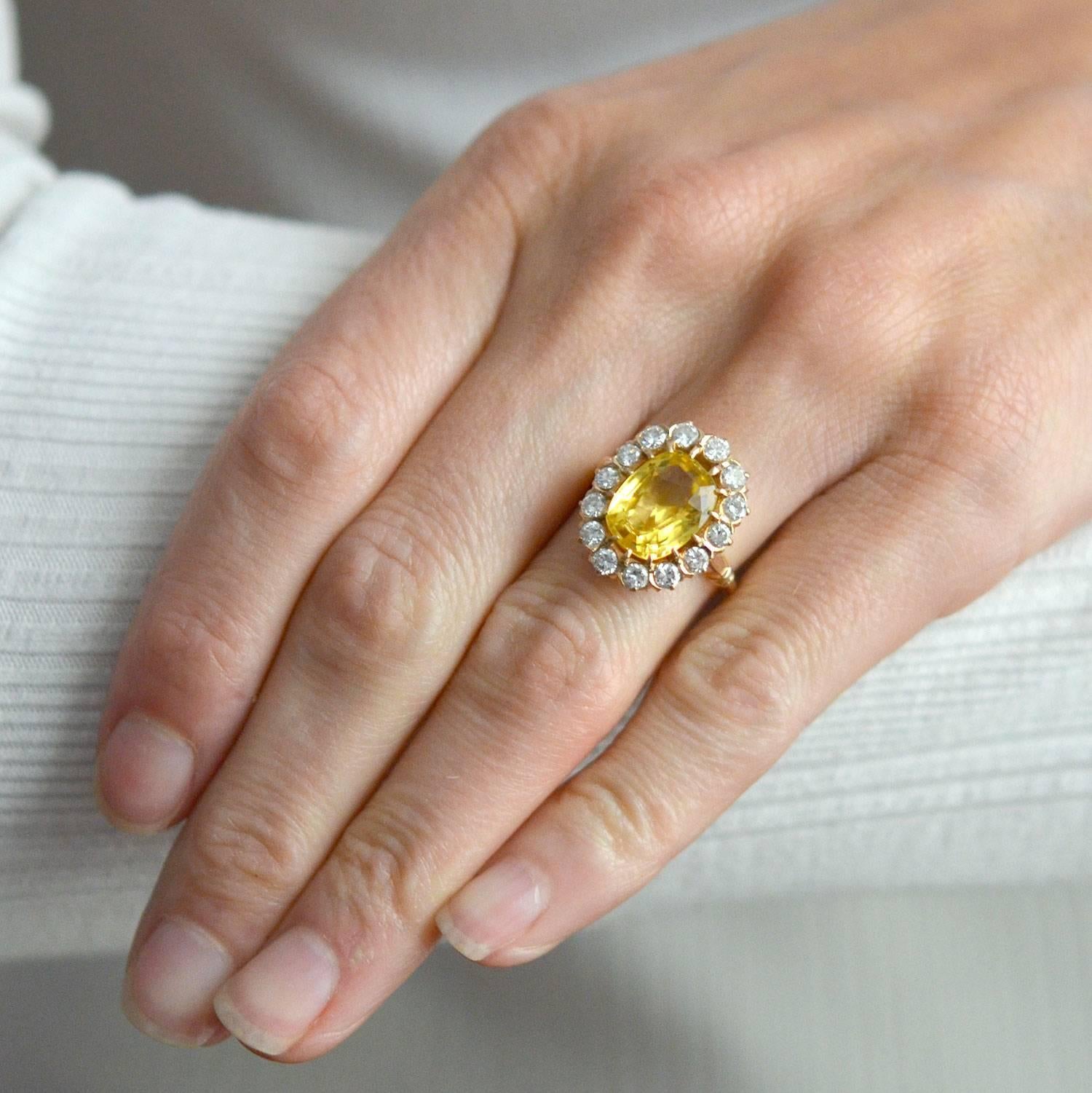 Art Deco GIA Certified 5.65 Carat Natural Ceylon Yellow Sapphire Diamond Engagement Ring