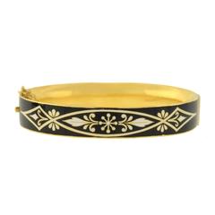 Victorian Black and White Enameled Gold Wedding Bracelet Set
