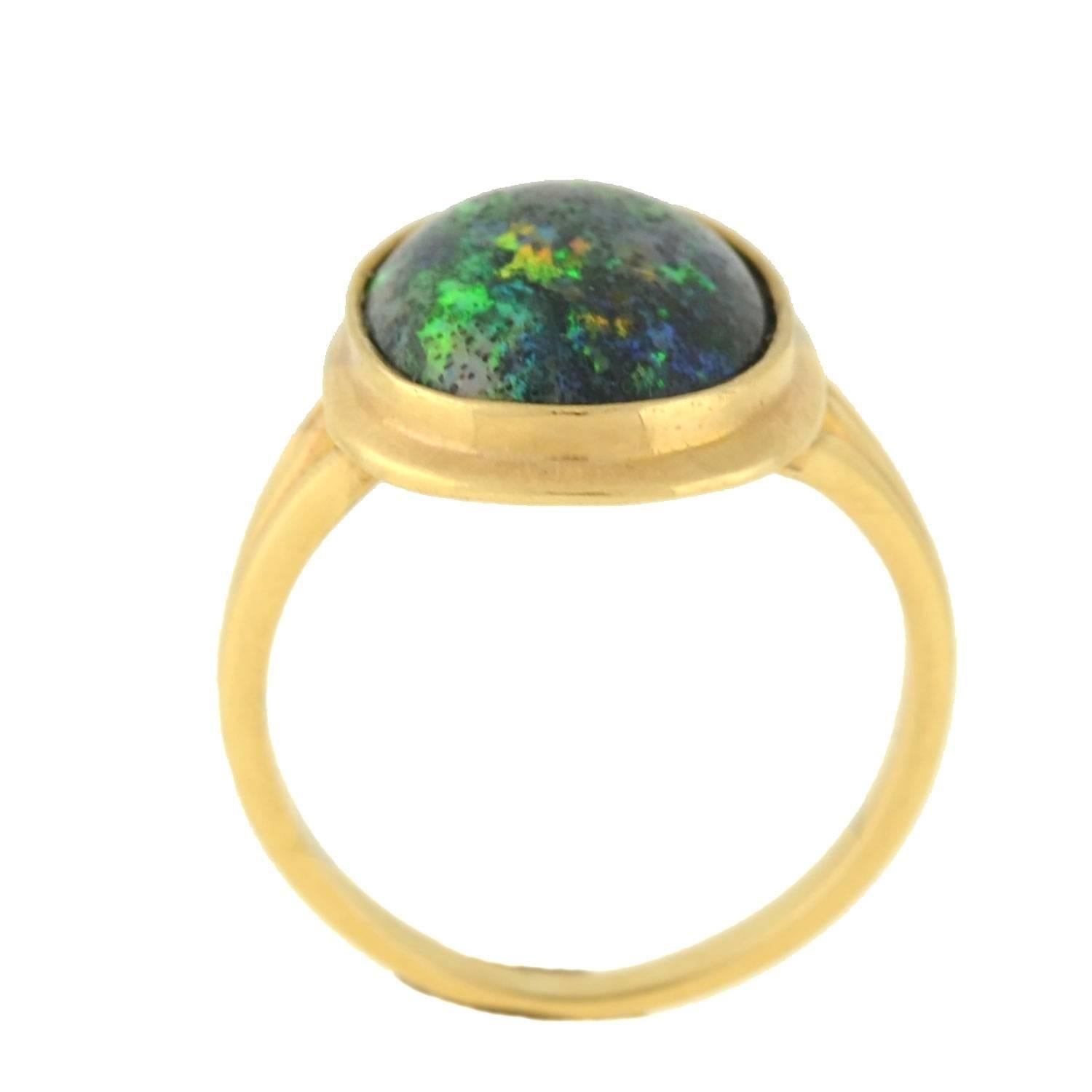 Art Deco Black Opal Cabochon Ring In Excellent Condition In Narberth, PA
