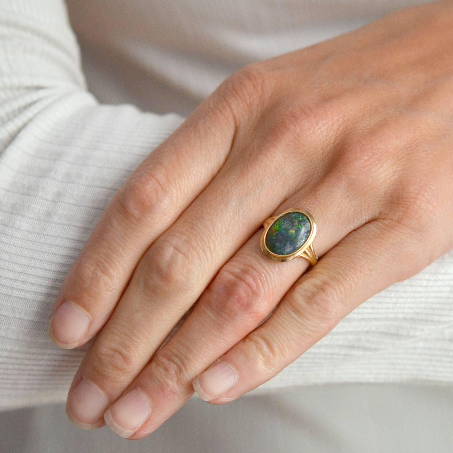 Art Deco Black Opal Cabochon Ring 2