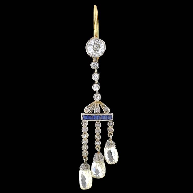 Edwardian Diamond Briolette Shire Earrings 3 Carat At 1stdibs A Beautiful Pair Of Chandelier Style Earrings From The Edwardian Ca1910 Era