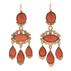 Victorian Faceted Coral Gold Dramatic Day and Night Earrings