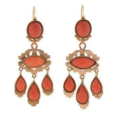 Victorian Faceted Coral Gold Dramatic Day and Night Earrings 4
