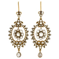 Victorian Rose Cut Diamond Gold Earrings