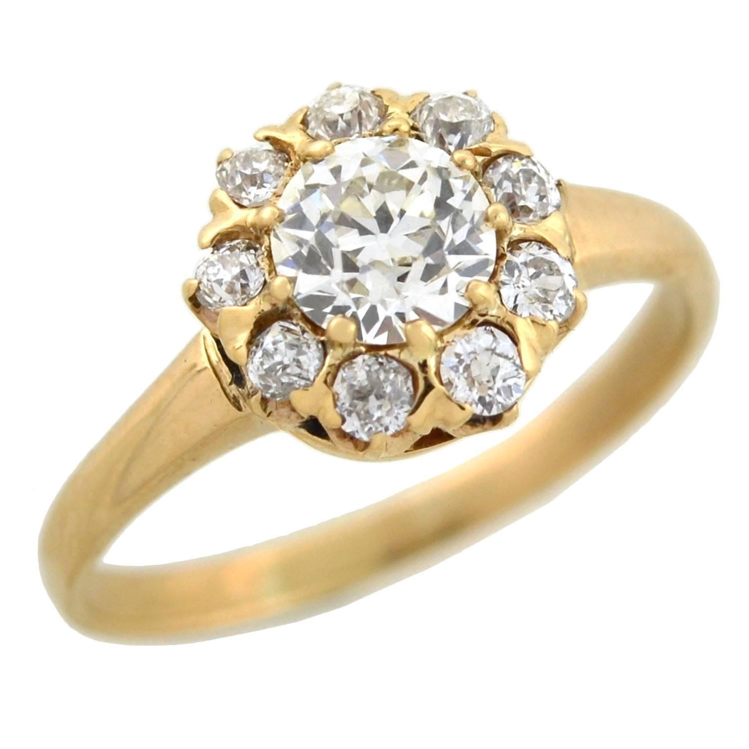 Women's Victorian 1.05 Total Carat Diamond Cluster Engagement Ring