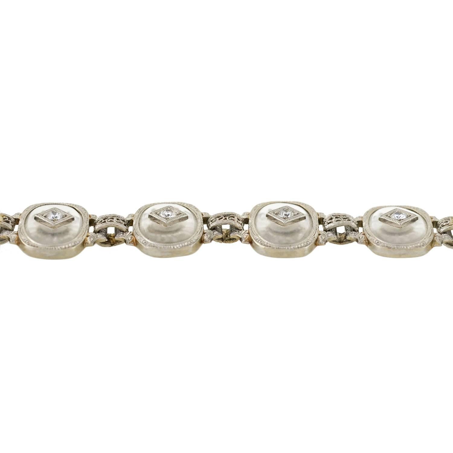 Krementz Art Deco Reverse geschnitztes Bergkristall-Diamant-Gliederarmband Damen im Angebot