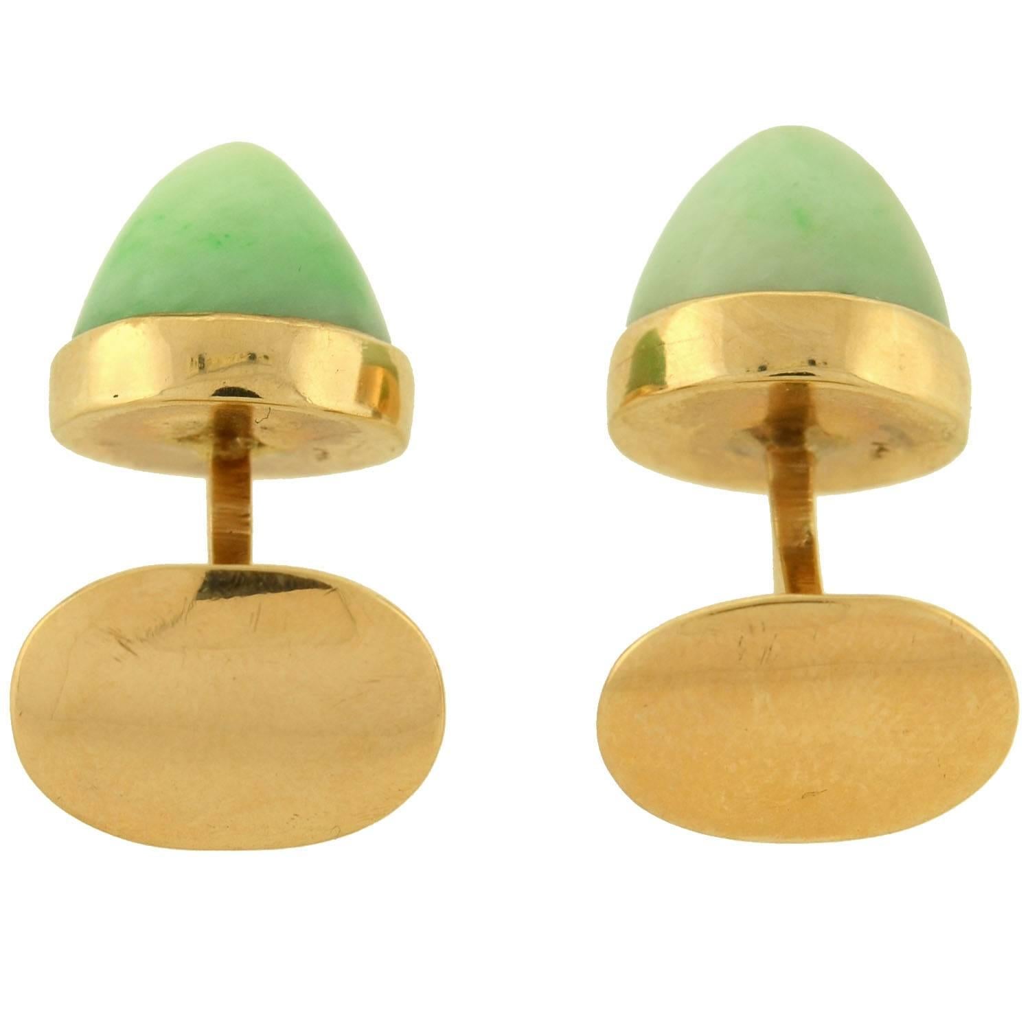 Art Deco Jade Cabochon Cufflinks In Excellent Condition In Narberth, PA