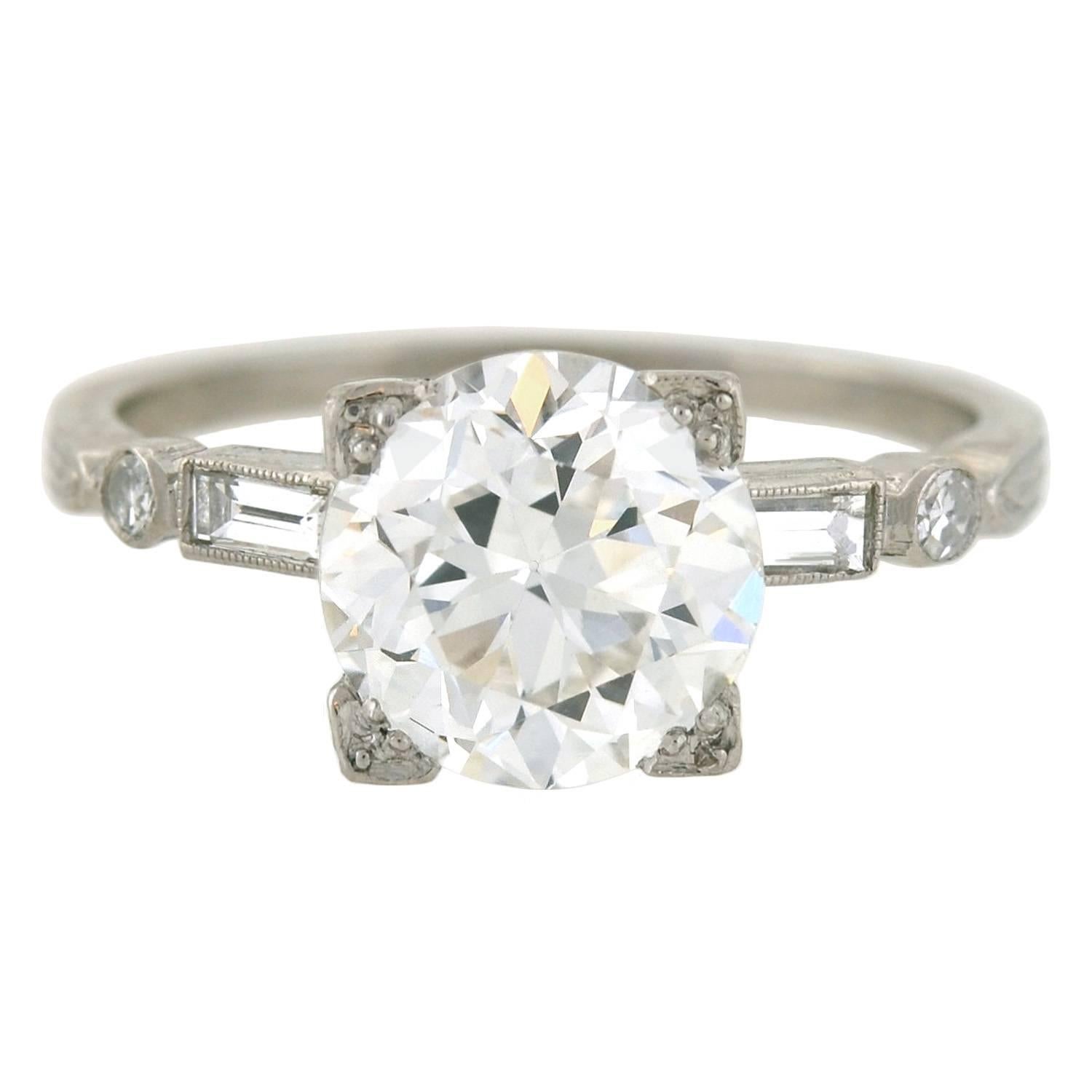 Late Art Deco GIA Certified 2.19 Carat Diamond Engagement Ring