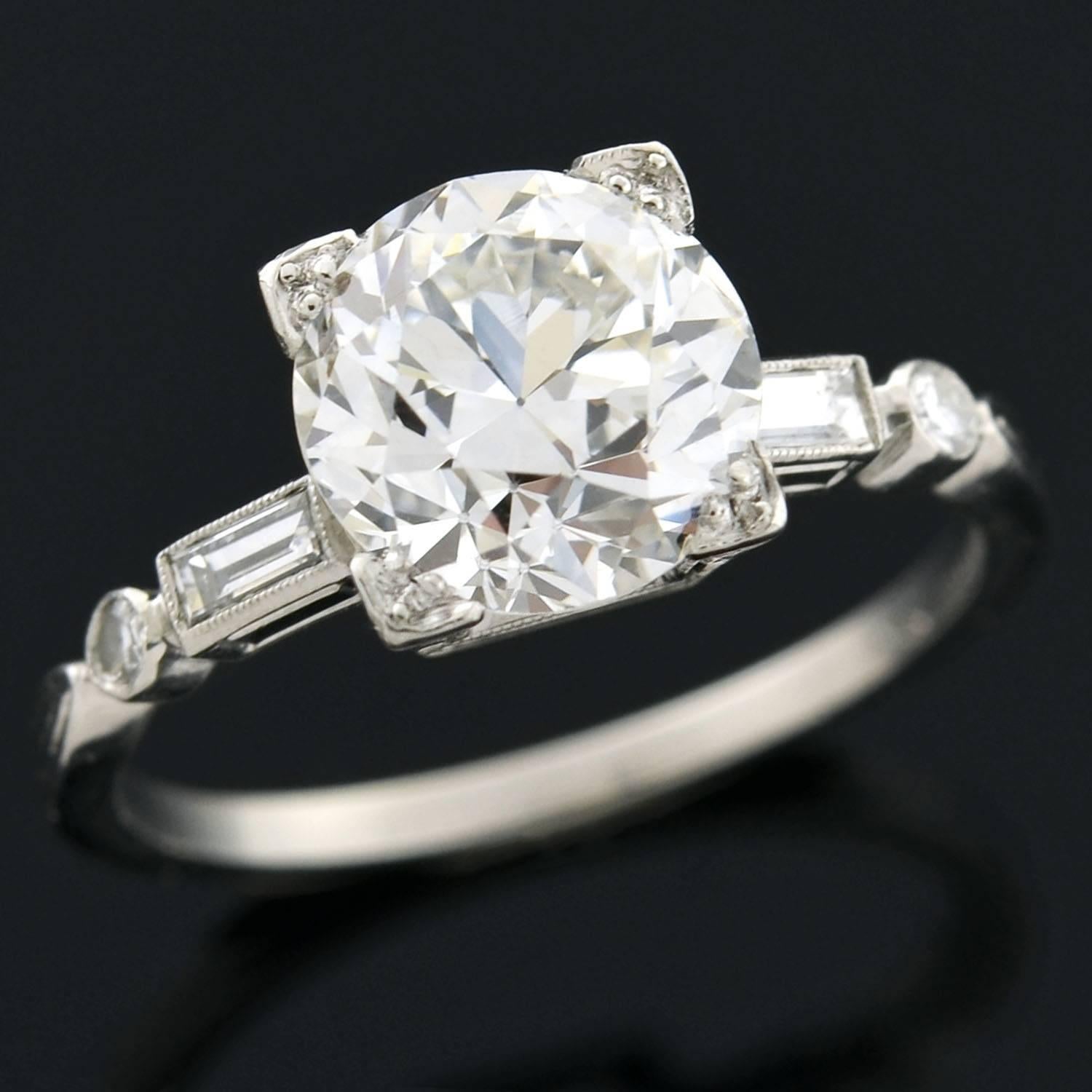 Late Art Deco GIA Certified 2.19 Carat Diamond Engagement Ring 1