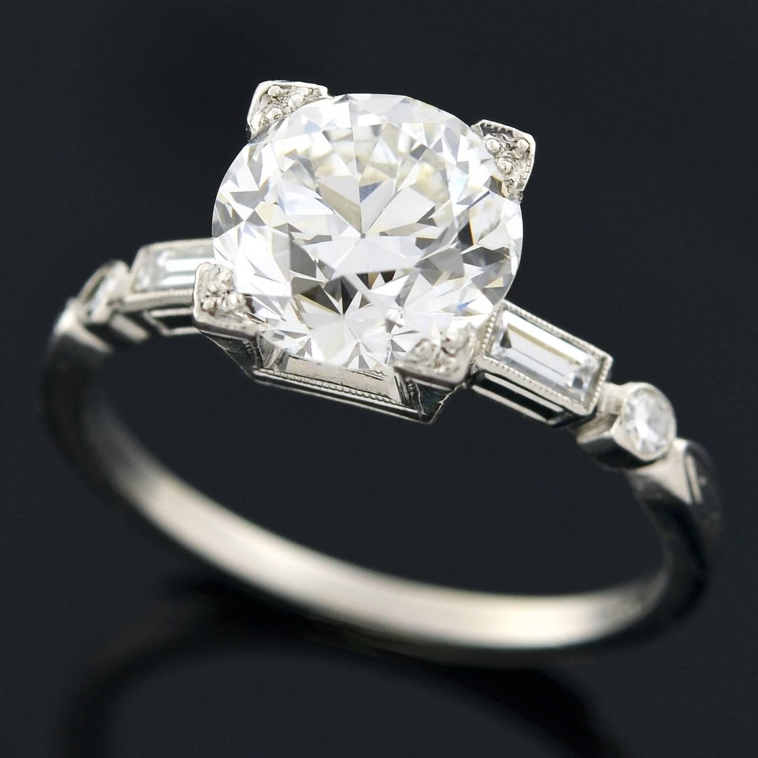 Late Art Deco GIA Certified 2.19 Carat Diamond Engagement Ring 2