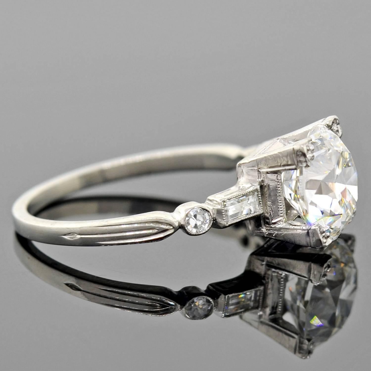 Late Art Deco GIA Certified 2.19 Carat Diamond Engagement Ring In Excellent Condition In Narberth, PA