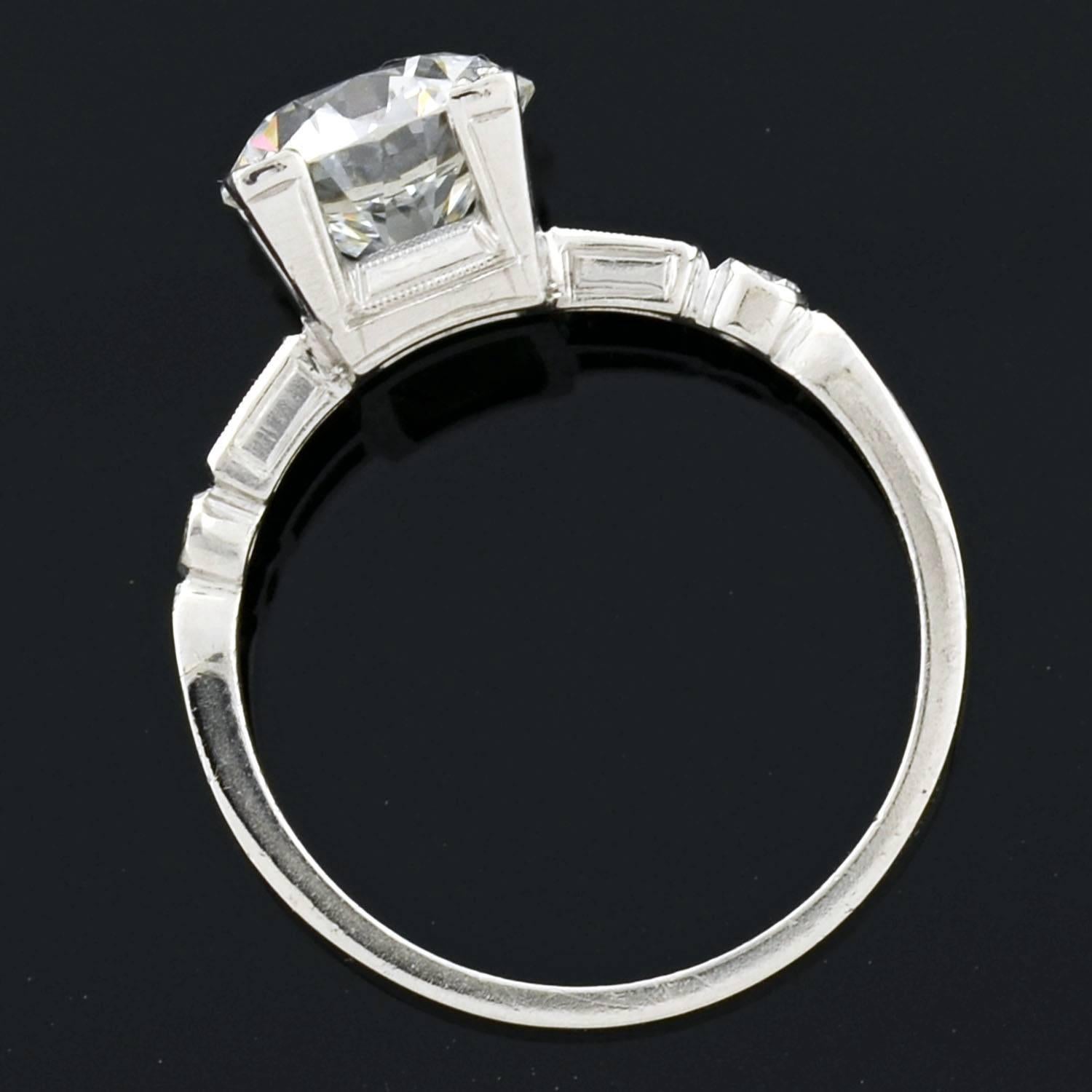 Women's Late Art Deco GIA Certified 2.19 Carat Diamond Engagement Ring
