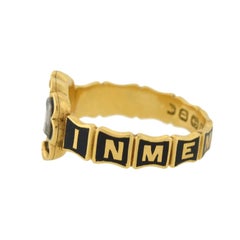 Early Victorian English Mourning Ring with Enameling and Woven Hair