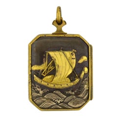 Victorian Japanese Shakudo Carriage and Sailboat Locket