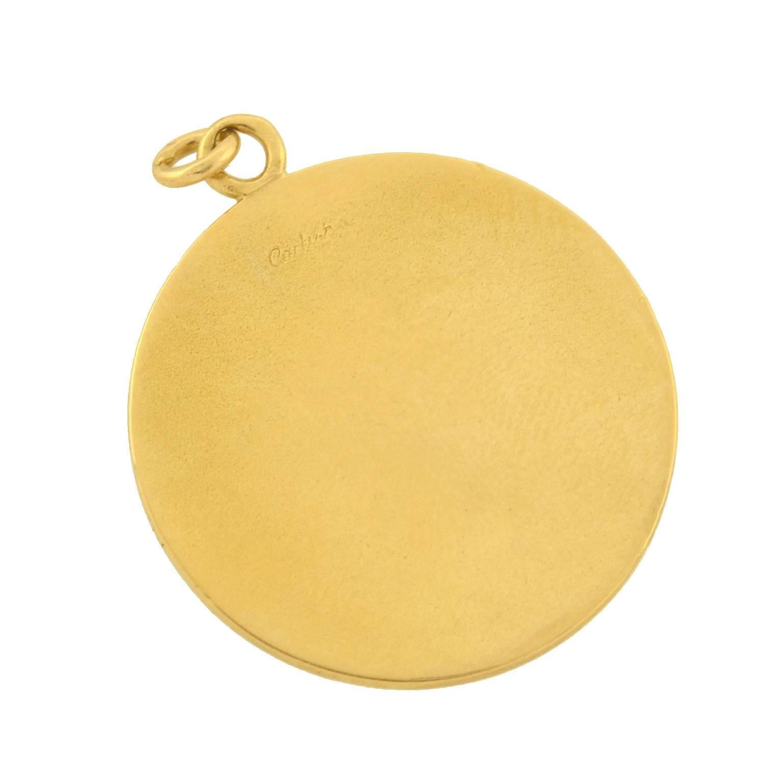 Cartier Edwardian Gold Disc Pendant with Hunting Dog Motif 1