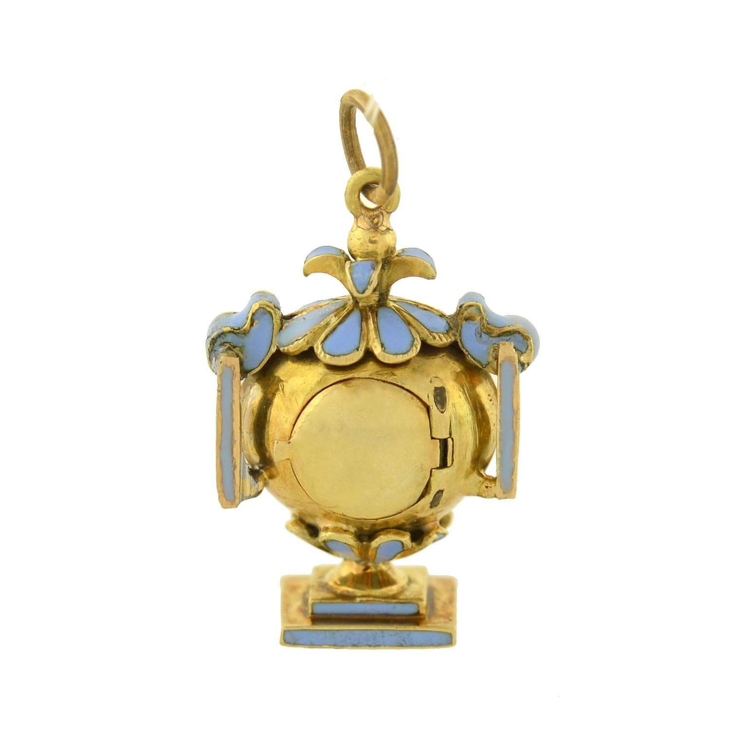 Women's or Men's Antique Victorian Natural Pearl Diamond Enameled Urn Mourning Pendant