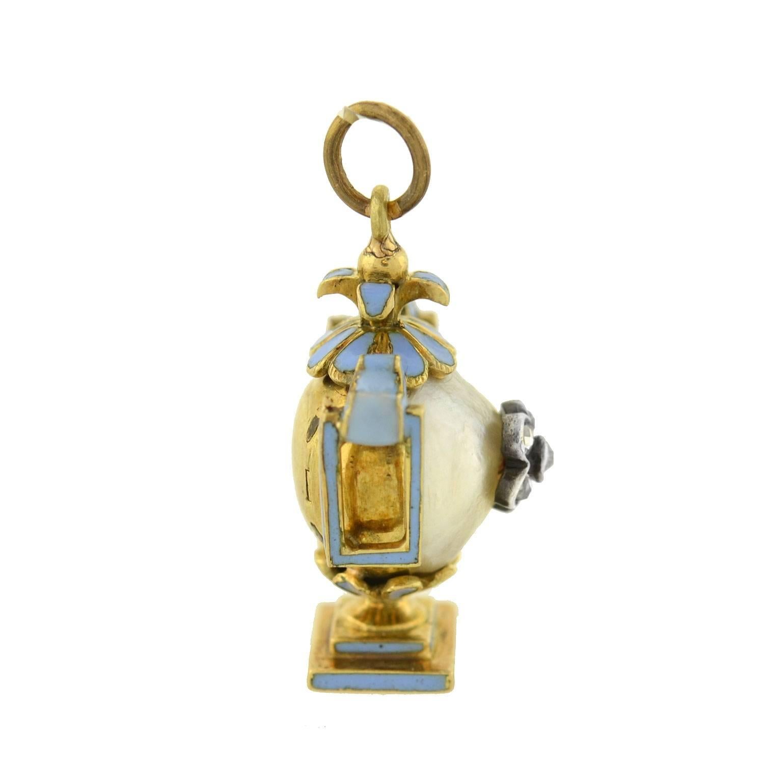 Antique Victorian Natural Pearl Diamond Enameled Urn Mourning Pendant In Excellent Condition In Narberth, PA