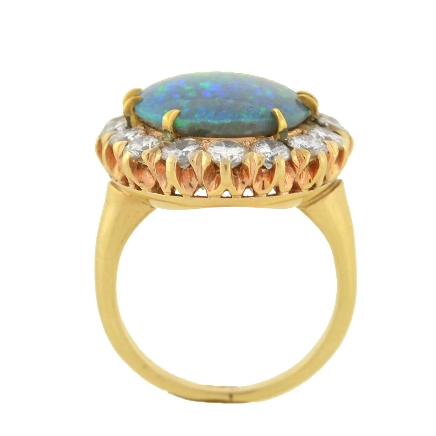 Victorian Vintage 3 Carat Black Opal Diamond Cluster Ring