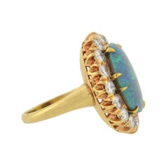 Bague Vintage 3 Carat Black Opal Diamond Cluster Ring