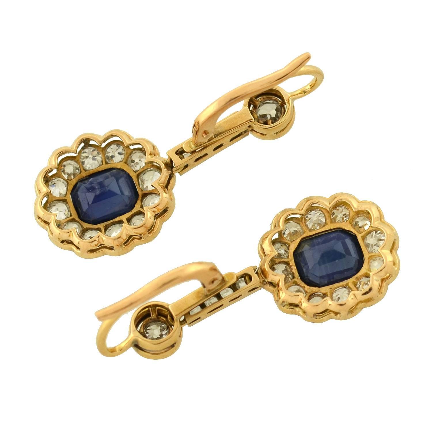 Women's Edwardian Sapphire Diamond Cluster Earrings