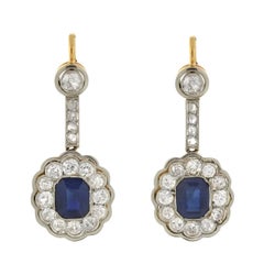 Edwardian Sapphire Diamond Cluster Earrings