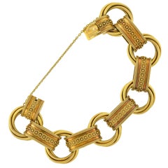 Victorian Unusual Etruscan Link Gold Book Chain Bracelet