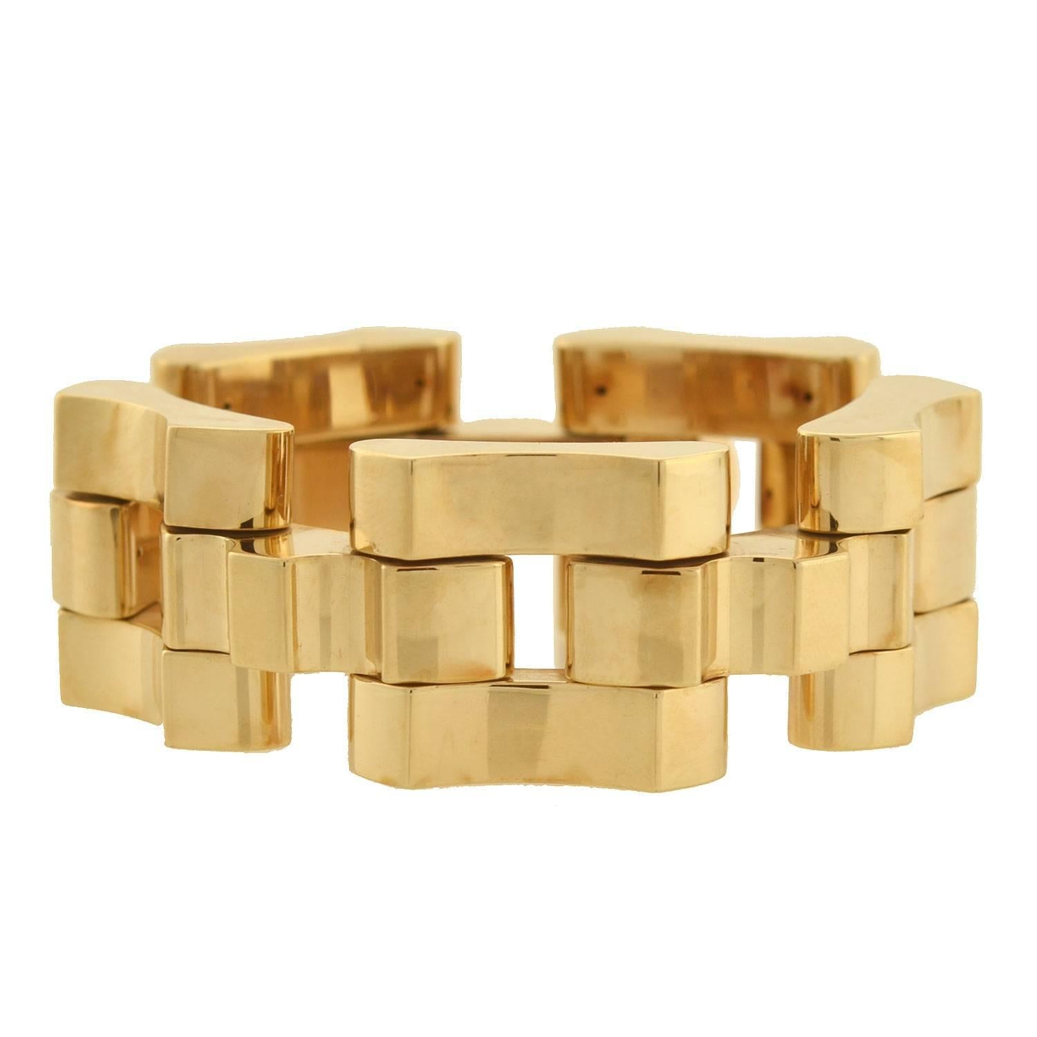 Tiffany and Co. Retro Tire Track Link Gold Bracelet at 1stDibs
