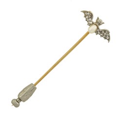 Edwardian Pearl Diamond Bat Stick Pin