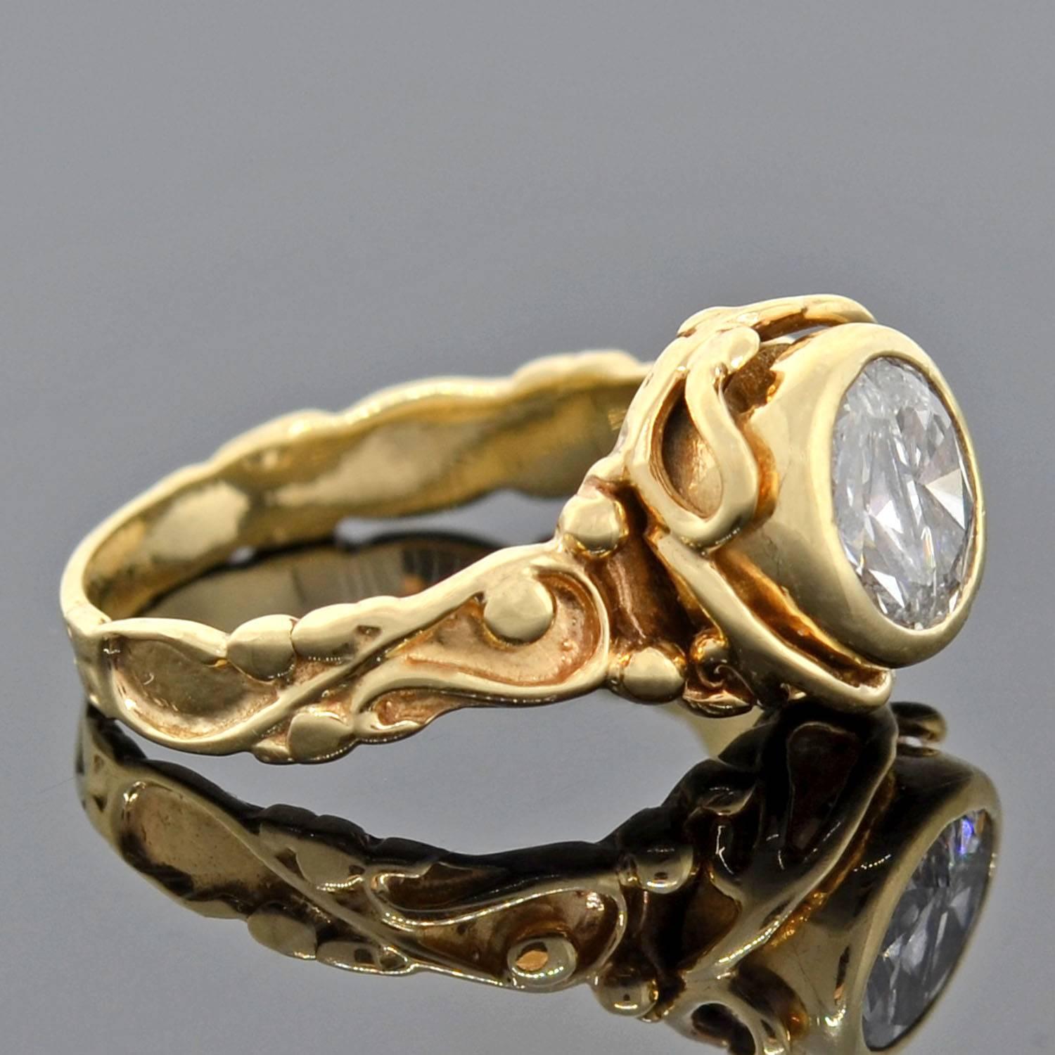 Art Nouveau Vintage 1.00 Total Carat Half Moon Diamond Ring