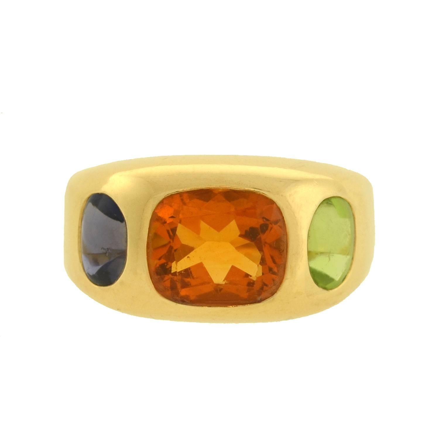 Chanel Contemporary Citrine, Peridot and Iolite Three-Stone Ring In Excellent Condition In Narberth, PA