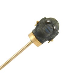Victorian Hand-Carved Labradorite Monkey Diamond Stick Pin