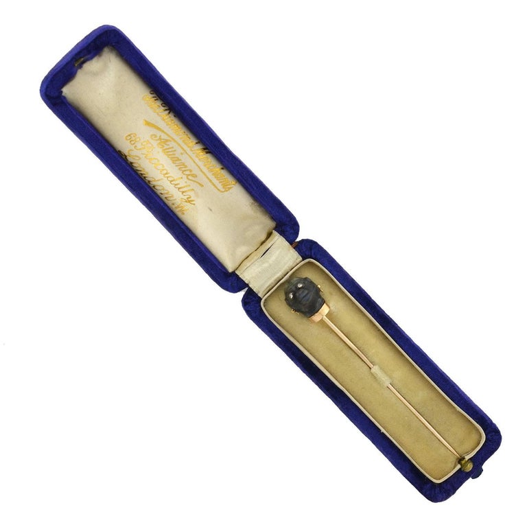 Victorian Hand-Carved Labradorite Monkey Diamond Stick Pin For Sale 2