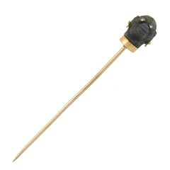Victorian Hand-Carved Labradorite Monkey Diamond Stick Pin