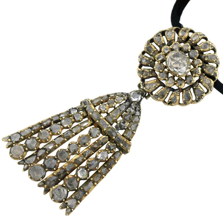 Georgian Rose Cut Diamond Tassel Pin/Pendant Necklace at 1stDibs