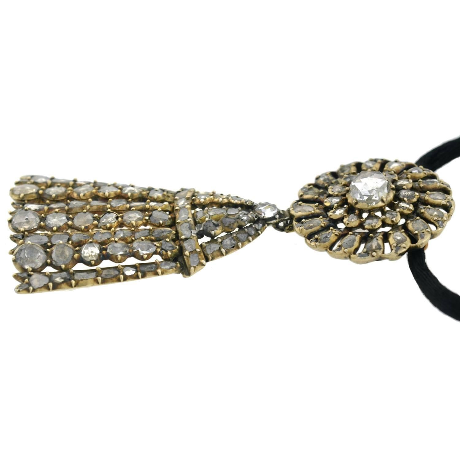 Women's Georgian Rose Cut Diamond Tassel Pin/Pendant Necklace