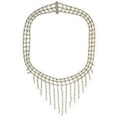 Edwardian Dramatic Multi Strand Pearl Festoon and Diamond Necklace