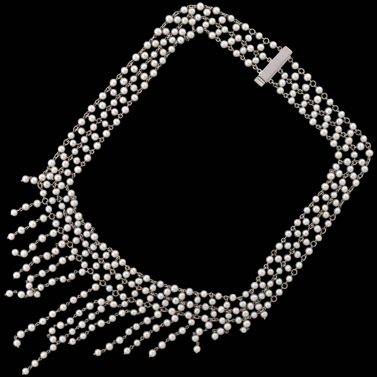 Collier édouardien dramatique feston de perles multi-rangs et diamants en vente 4