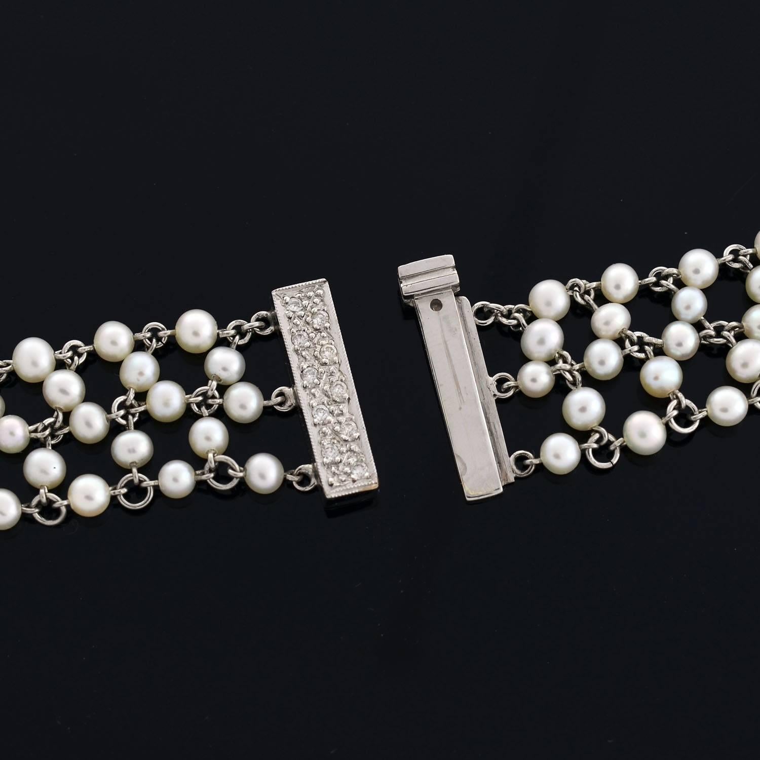 Edwardian Dramatic Multi Strand Pearl Festoon and Diamond Necklace For Sale 4