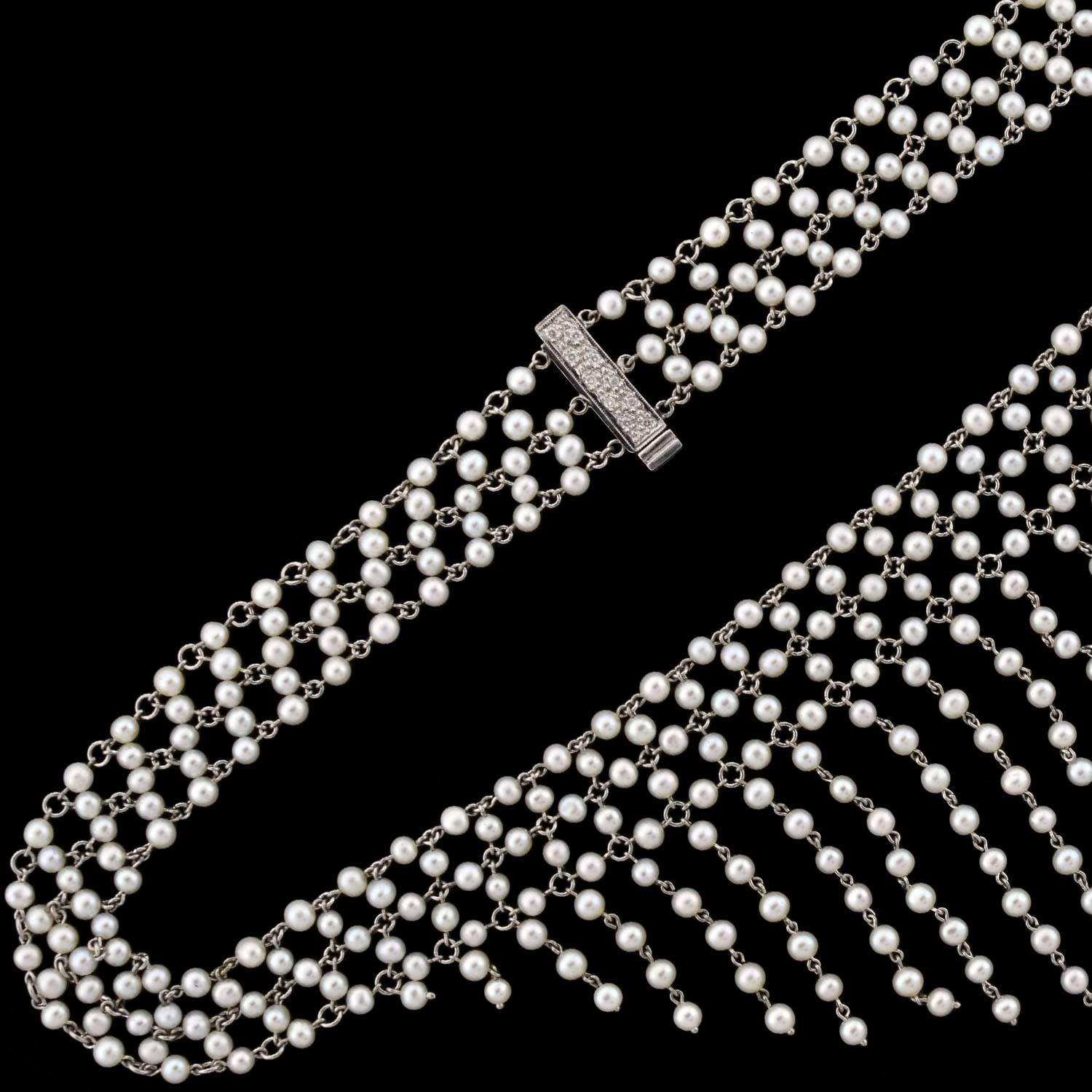 Collier édouardien dramatique feston de perles multi-rangs et diamants Excellent état - En vente à Narberth, PA
